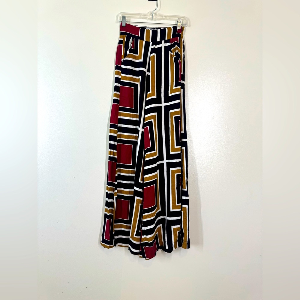NEW One Teaspoon Black and White Geometric Wide Leg Pants Size Small Flat Front